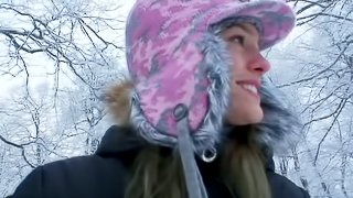 Having Fun During Winter with Hot Blonde Blue Angel