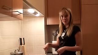 Beautiful porn model Blue Angel is cooking paste