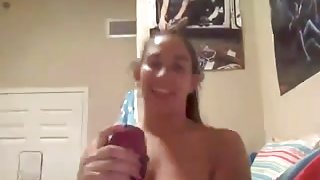 girl fucks huge dildo and fists herself