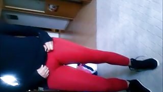 girl in tight yoga pants without underwear itself excites