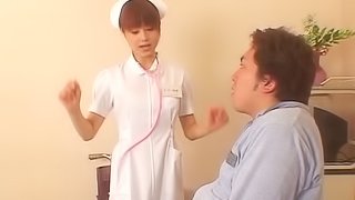 Asian nurse gets naked with a patient and makes him cum