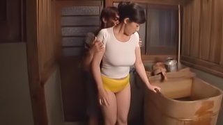 Busty Japanese mom gives a blowjob and gets facialed