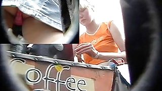 Girl selling coffee upskirt panty