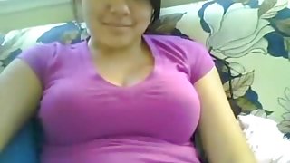 Cute asian american girl flashes her big tits on cam for her bf