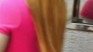 Japanese girl with hot tits is caught on tape by a voyeur