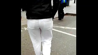 Ass voyeur 21 - Blue thong see through white pants
