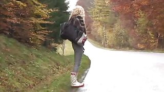 Young hitchhiker gets fucked in the wood