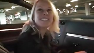 Blonde slut toys her ass in a car and lets me drill her twat