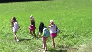 Roller skating lesbian cuties have an orgy in the grass