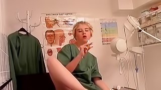 Charming little blonde doing some cock riding at the hospital